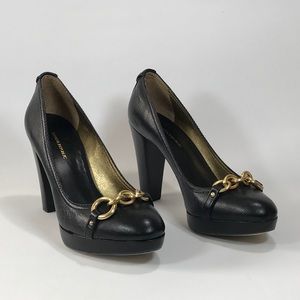 Banana Republic Black Leather Platform Heels with Gold Chain